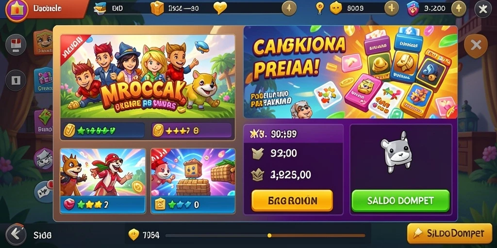 Tangkapan layar menunjukkan menu permainan dengan berbagai pilihan karakter.
